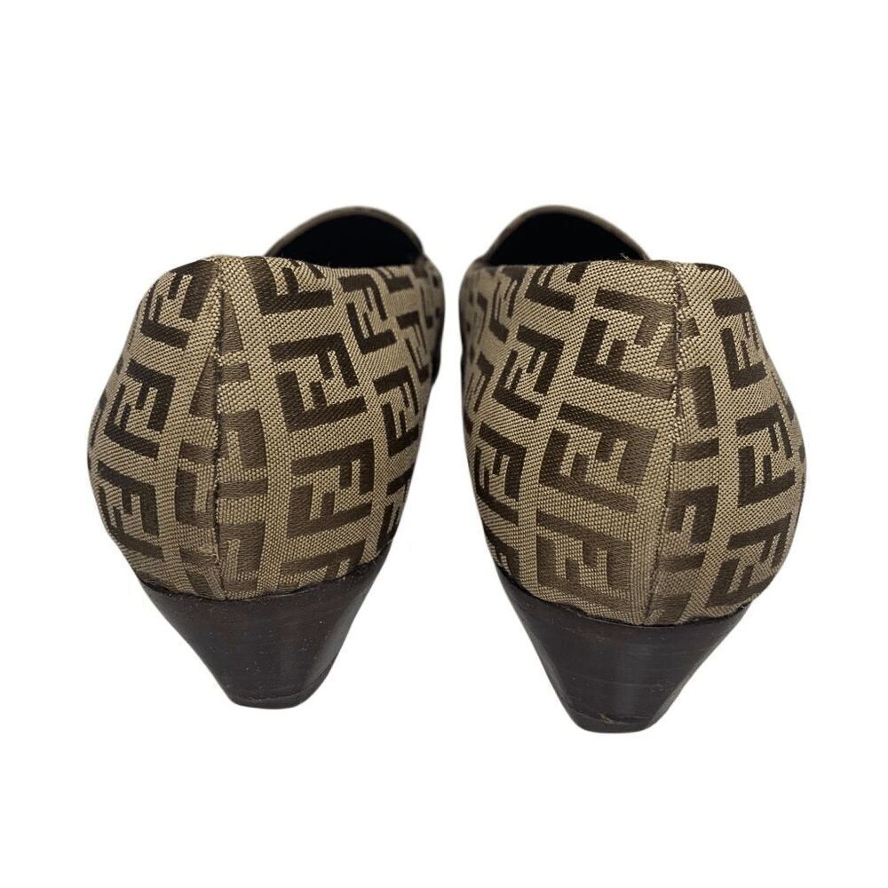 Fendi Zucca Monogram Slip Ons EU 38 Brown FF Logo Loafer Low Block Heel Pumps - Picture 6 of 12